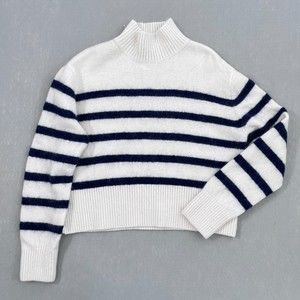 Paris Atelier & Other Stories Sweater Women Small Cream Black Stripes Mock Neck